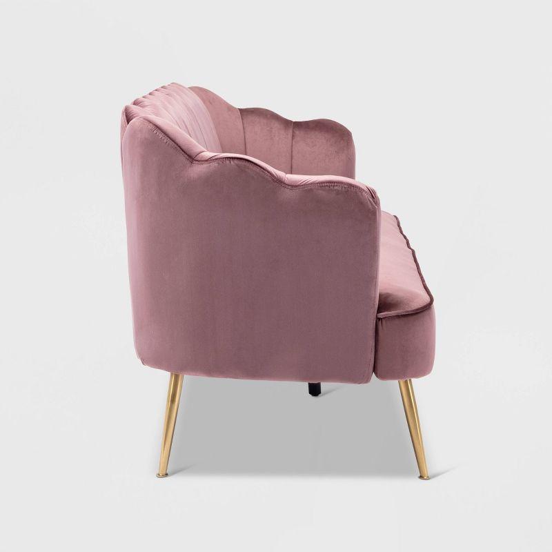 Reitz Modern Glam Velvet Channel Stitch 3 Seater Shell Sofa Blush Pink/Gold - Christopher Knight Home: Durable Iron Legs, Polyester Upholstery