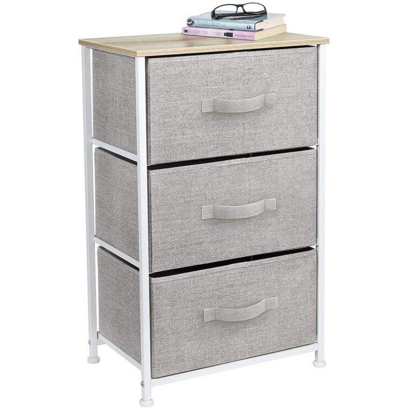 Sorbus Nightstand with 3 Drawers - Steel Frame, Wood Top & Easy Pull Fabric Bins - Perfect for Home, Bedroom, Office & College Dorm