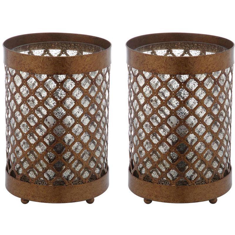 Elegant Borden Gold Mesh Hurricane Lamp Set, 11.5"