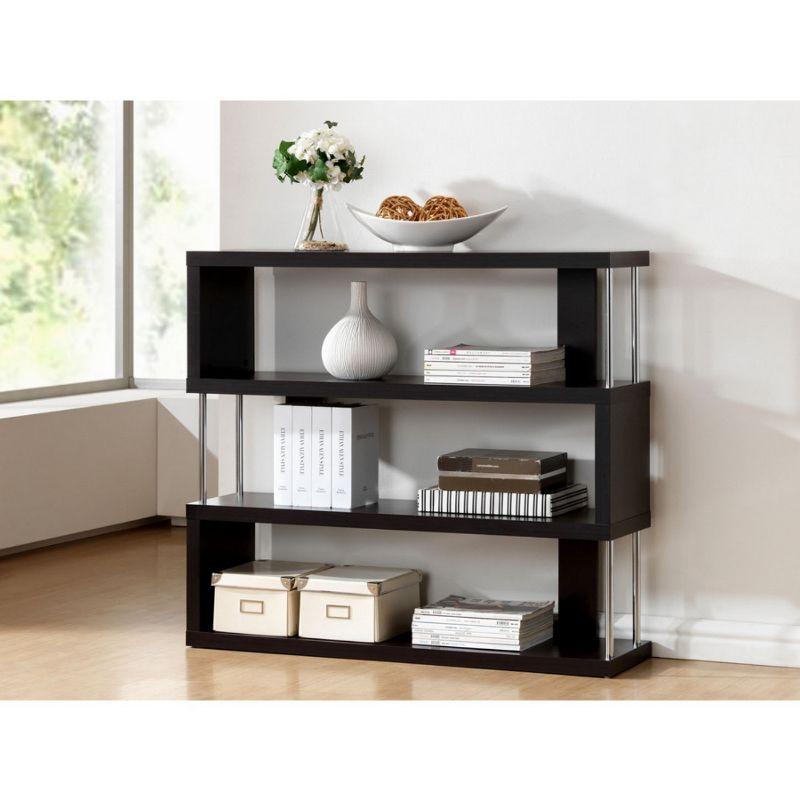38.5" Barnes Three Shelf Modern Bookshelf Dark Brown - Baxton Studio: Chromed Steel Supports, Engineered Wood