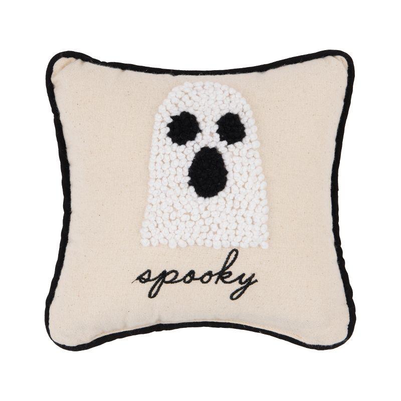 Small Beige and Black Halloween Ghost Throw Pillow