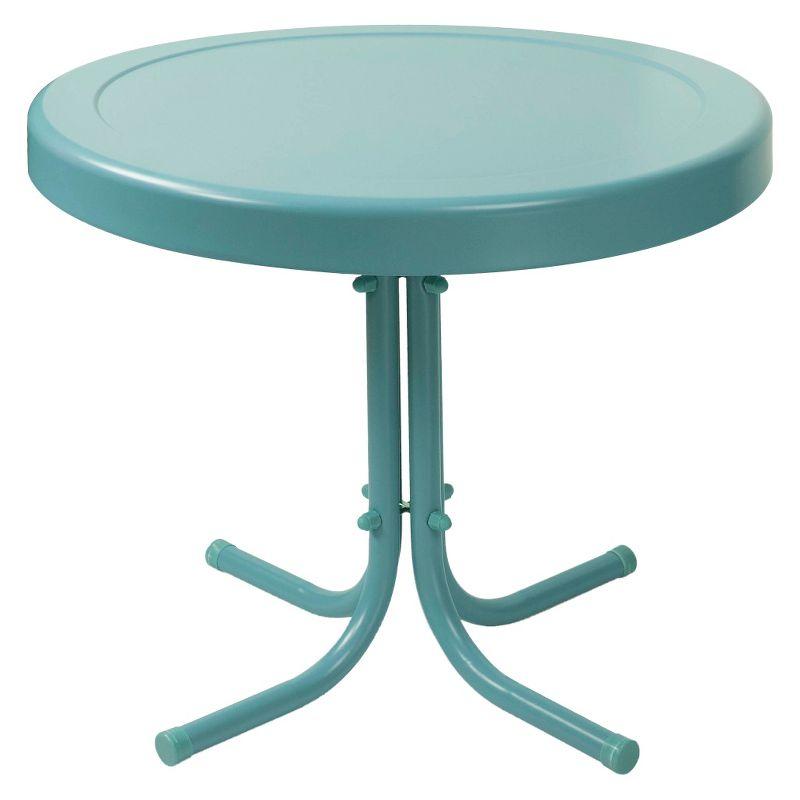 Crosley Retro Metal Patio Side Table Pastel Blue Satin: Vintage Style, Round, Weather-Resistant