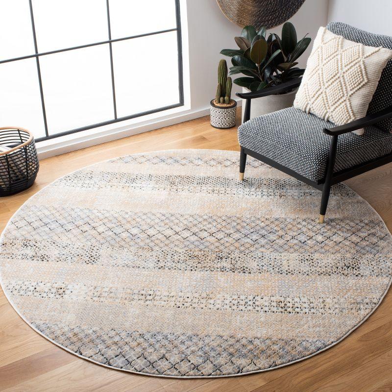 Amelia Round Grey and Gold Hand-Knotted Synthetic Rug