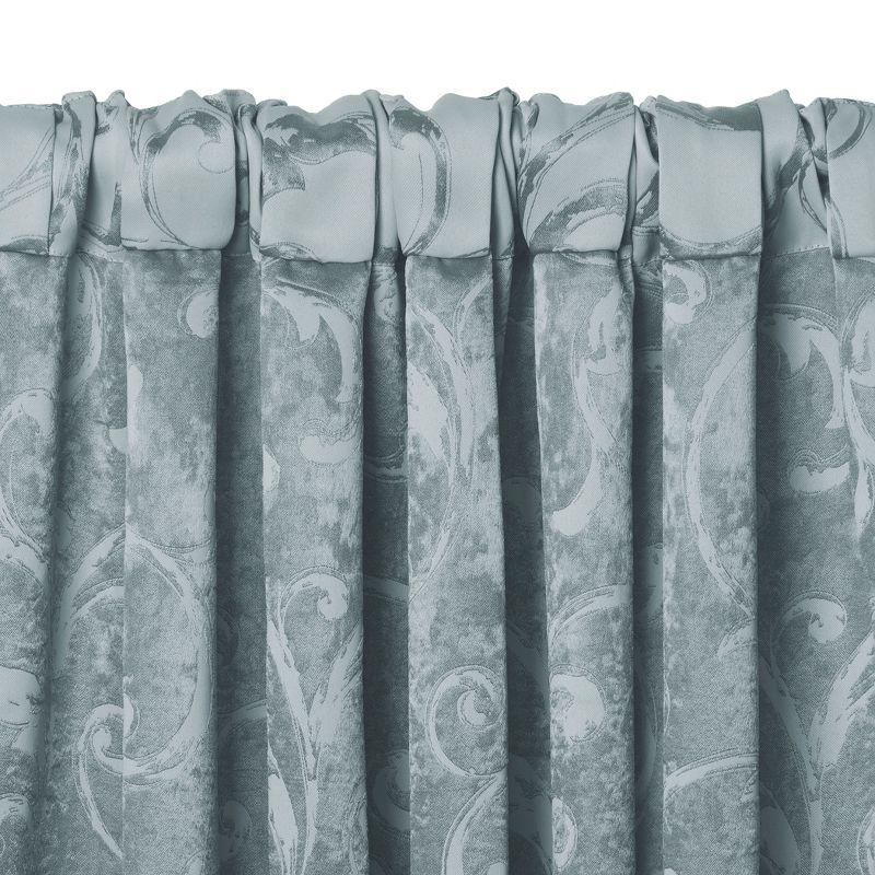 Mia Jacquard Scroll Blackout Window Curtain Panel - 52" x 95" - Blue - Elrene Home Fashions