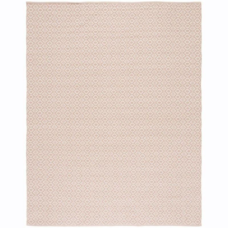 Ivory/Beige Geometric Hand-Woven Cotton Area Rug, 9' x 12'