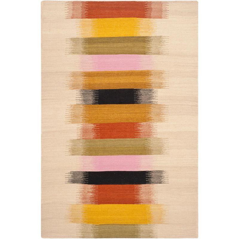 Dhurries DHU642 Hand Woven Flat Weave Indoor Area Rug - Beige/Multi - 4'x6' - Safavieh