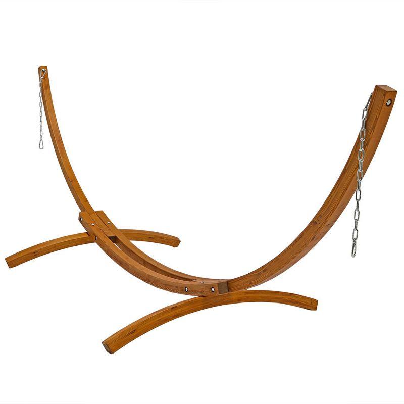 Sunnydaze Quilted Double Fabric 2-Person Hammock with Curved Arc Wood Stand - 400 lb Weight Capacity/12' Stand - Red Stripe