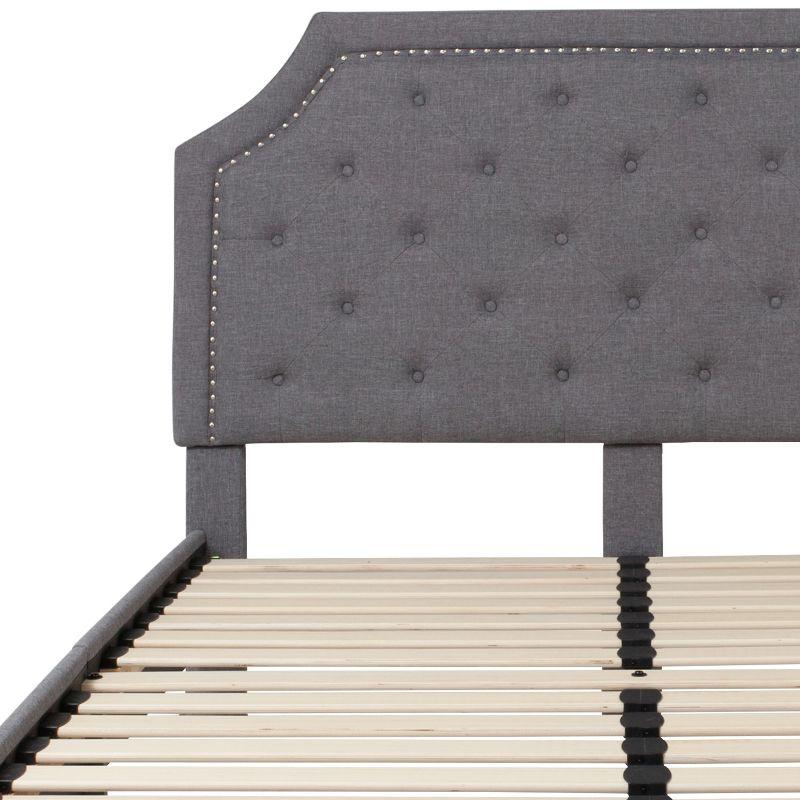 Light Gray Queen Upholstered Platform Bed with Tufted Headboard