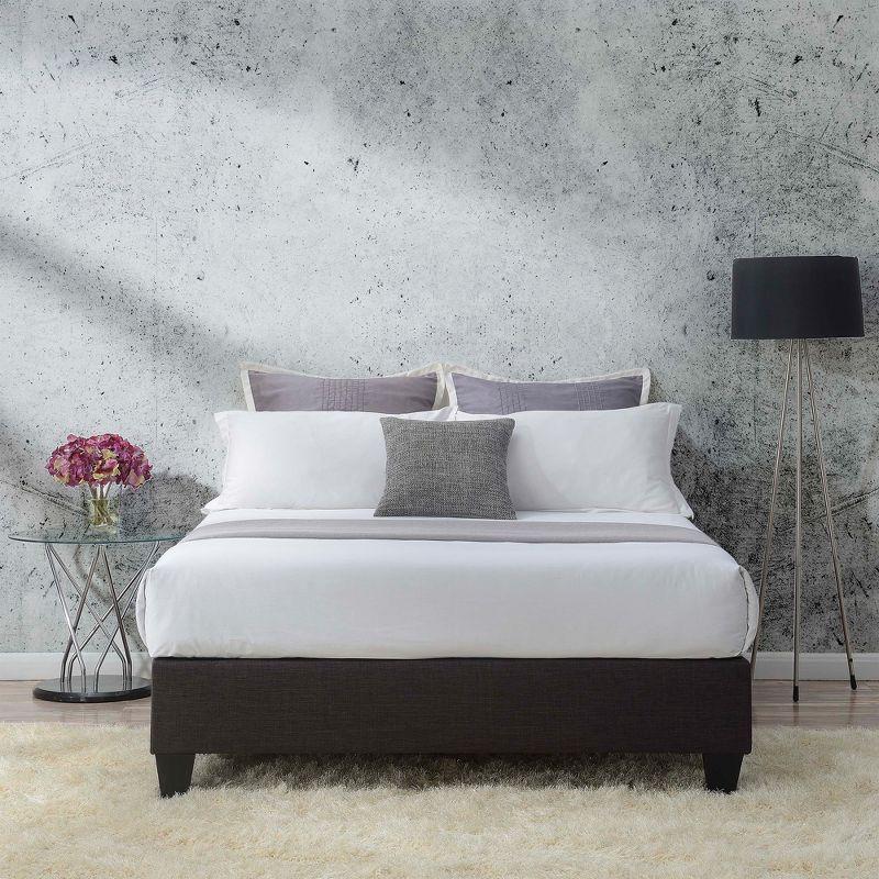 Transitional Gray Queen Platform Bed with Faux Leather Headboard