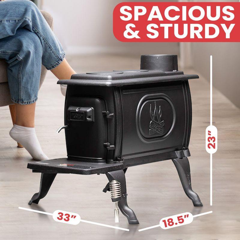 US Stove Company Rustic 900 Square Foot Clean Cast Iron Log Burning Wood Stove  Reaching Up T0 54,000 BTUswith Cool Touch Safety Handle