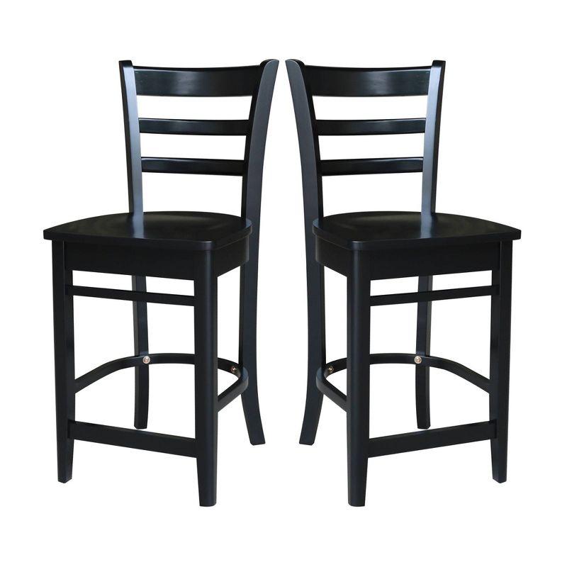 24" Emily Counter Height Barstool Antiqued Black - International Concepts: Solid Wood, Ladder-Back, Square Seat