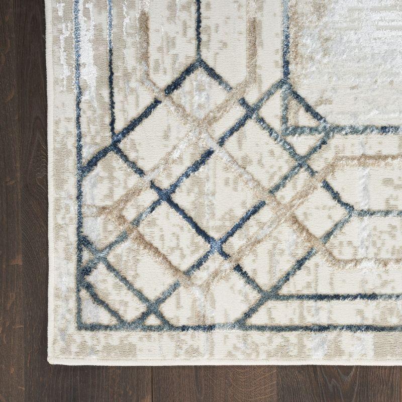 Ivory and Taupe Abstract Geometric Runner Rug