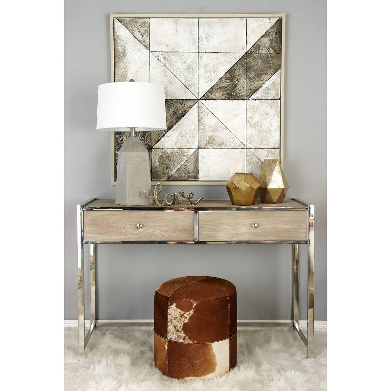 Olivia & May Wood and Leather Rustic Round Ottoman Brown: Contemporary Accent Stool, No Assembly Required