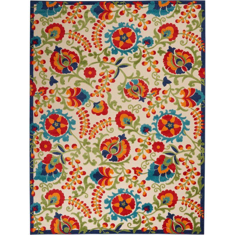 Nourison Aloha Floral Textured Flatweave High-Low Indoor Outdoor Area Rug Multicolor 7'10" x 10'6"