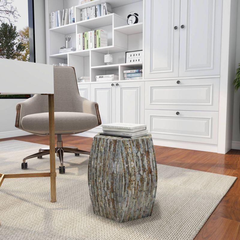 Wrought Studio™ Alissa Mother of Pearl Shell Handmade Shell Mosaic Hexagon Side End Gray Accent Table with Brown Accents