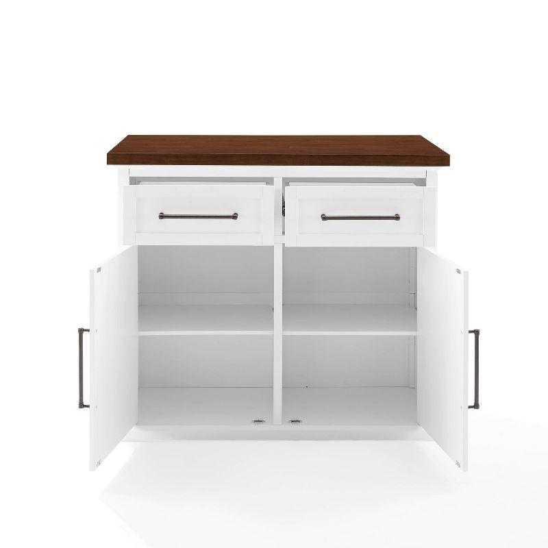 Crosley Bartlett Wood Top Kitchen Island White/Walnut: Traditional Style, Adjustable Shelves, Storage Cart