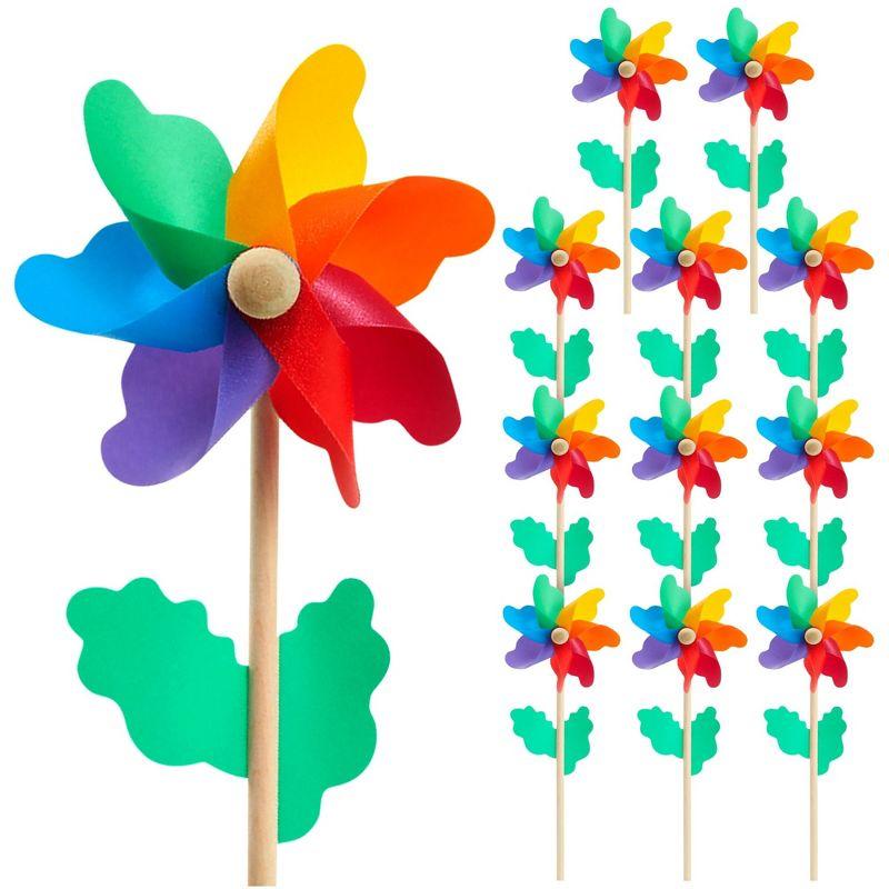 12-Pack Multicolor Rainbow Flower Pinwheels for Yard and Garden