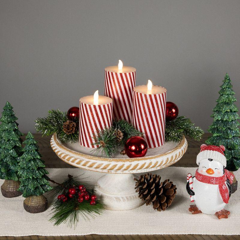 Northlight LED Flickering Flameless Candy Cane Striped Christmas Wax Pillar Candles - 6" - Set of 3