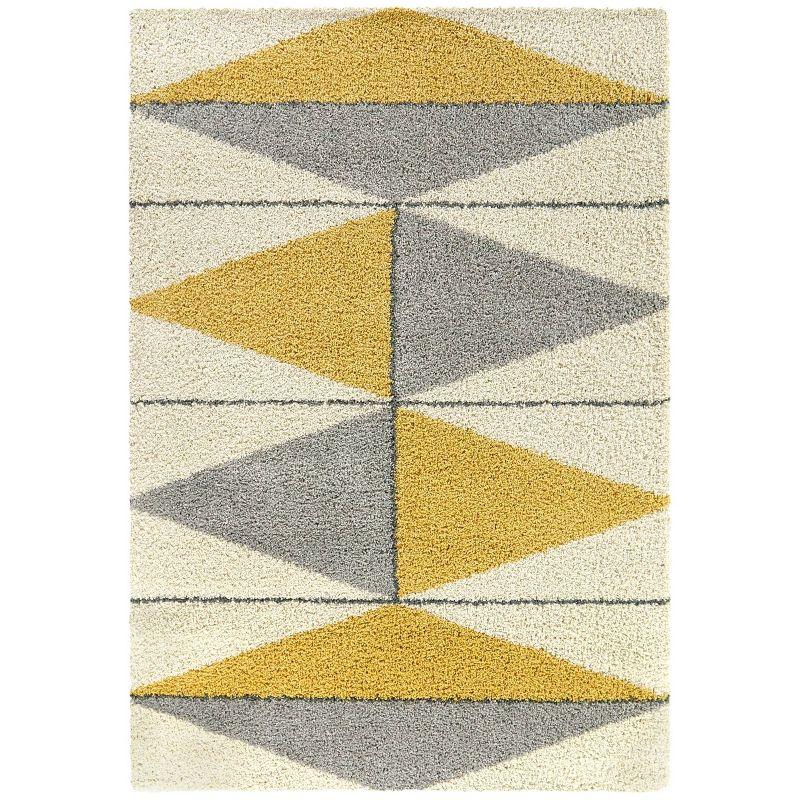 Yellow and Gray Geometric Shag Area Rug 5' x 7'