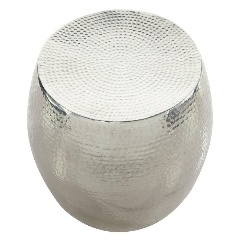 Elegant Round Hammered Silver Metal Accent Table