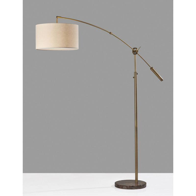 Adler Adjustable Arc Floor Lamp in Antique Brass with Cream Shade