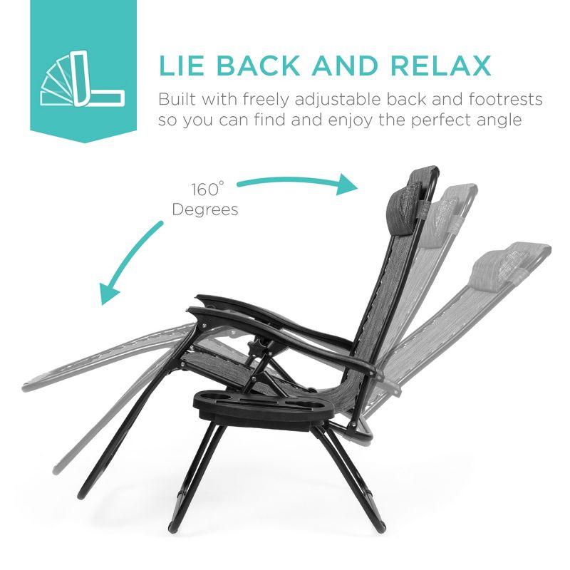 Arlmont & Co. Zero Gravity Chair Set of 2, Outdoor Folding Lounge W/Detachable Headrest & Holder Tray, Adjustable Textilene Lawn Reclining, No Assembly Required, for Patio, Backyard, Garden, Poolside,