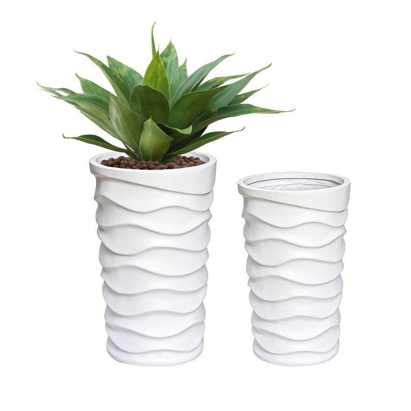 LuxenHome Set of 2 White Waves Tall Round MgO Planters