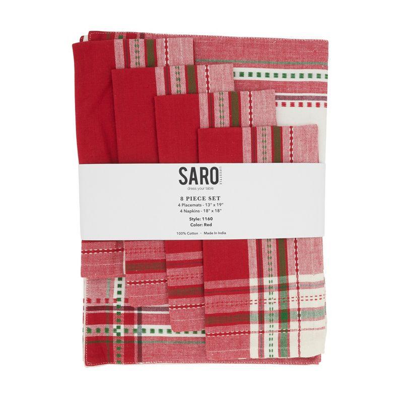 Saro Lifestyle Joyful Holiday Stripe Placemat and Napkin 8 pcs Set (4 Placemats, 4 Napkins)