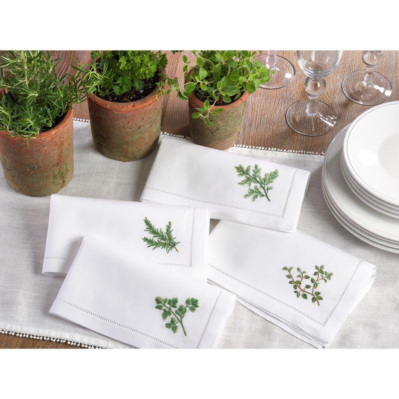 Embroidered Dill Design Hemstitched Cotton Napkins - Set of 6