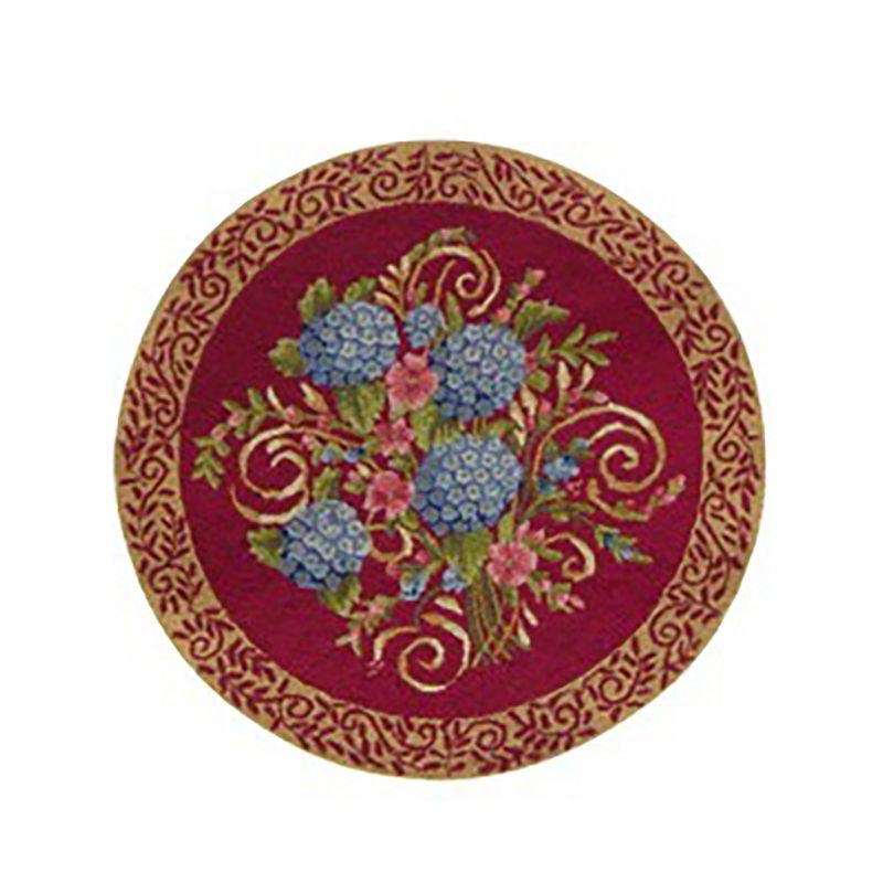 Handmade Red Floral Wool and Cotton Round Rug