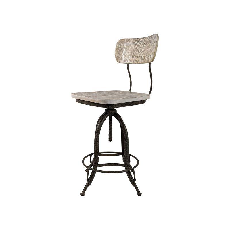 Natural Driftwood and Aged Iron Adjustable Swivel Barstool