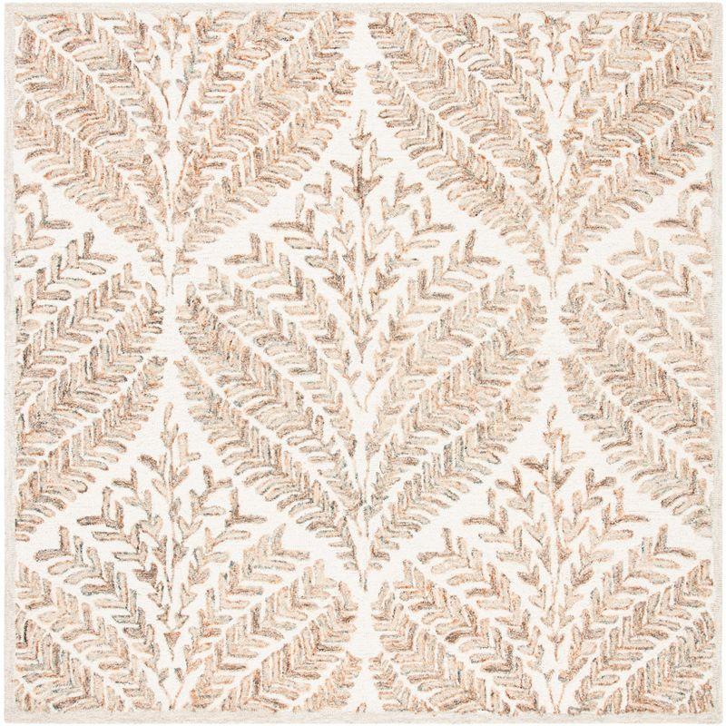 Elegante Ivory & Brown Hand-Tufted Wool Square Rug