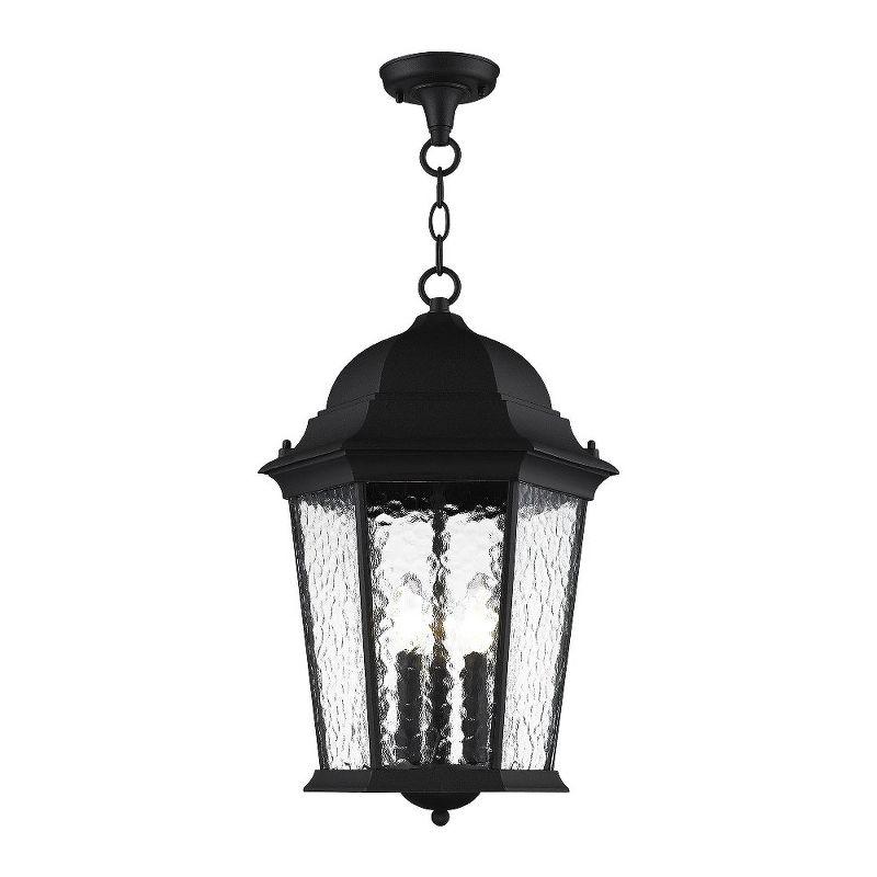 Hamilton Textured Black Outdoor Pendant Lantern with Clear Water Glass