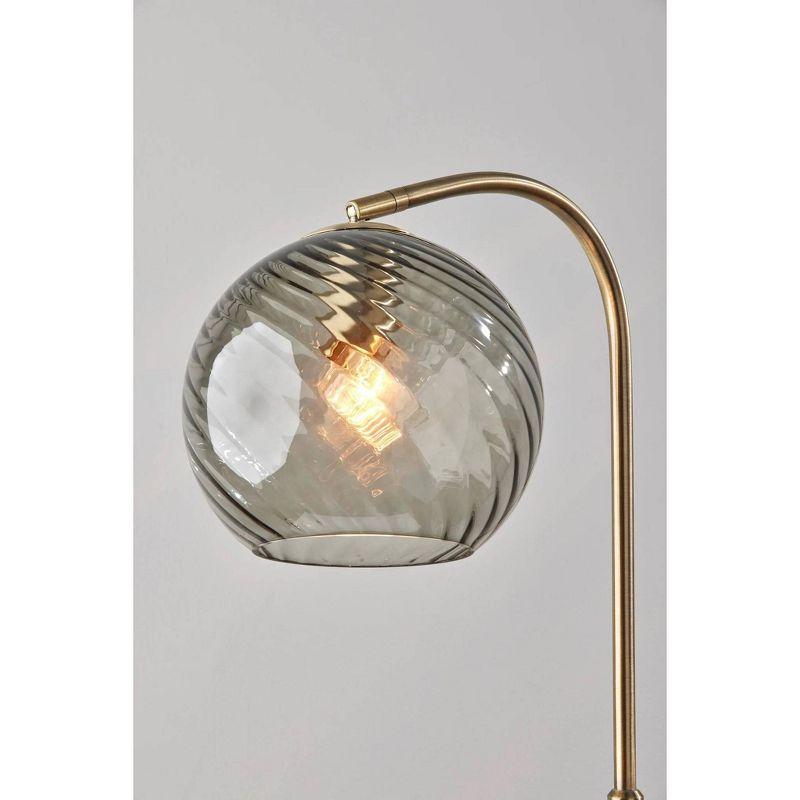 Adesso Camden Floor Lamp Antique Brass: Smoked Glass Globe, Mid-Century Modern Design, ETL Listed