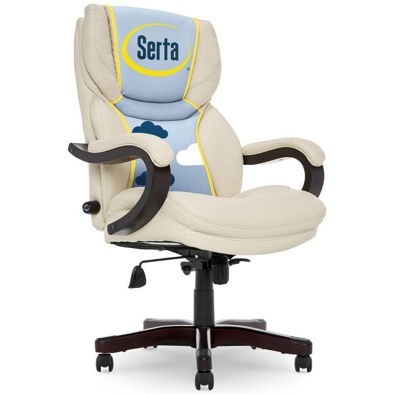 Big and Tall Executive Office Chair - Serta: Lumbar Support, Leather, Wood Finish