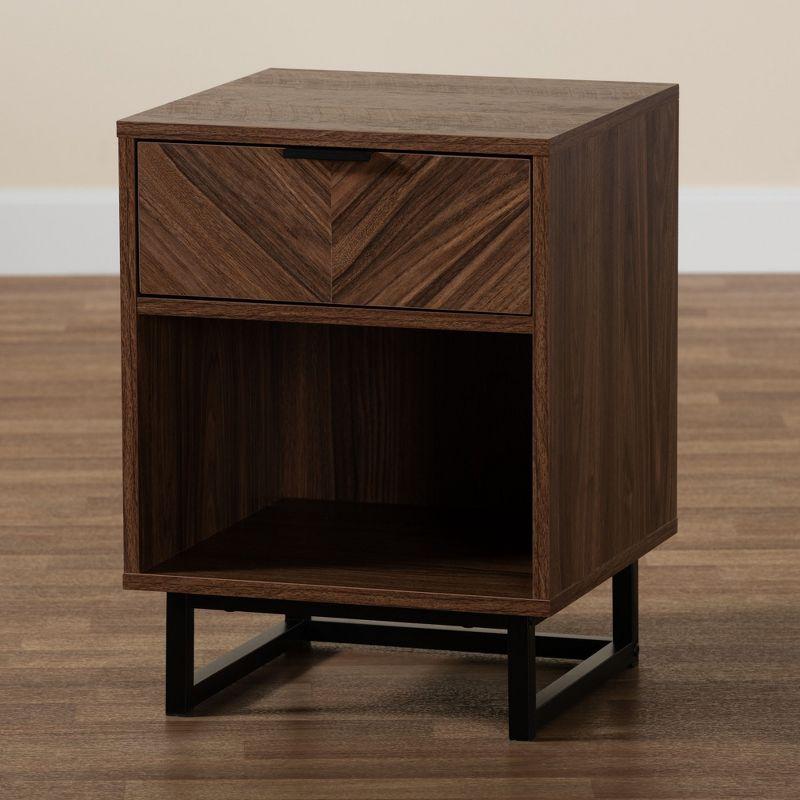 Baxton Studio Sadia Modern Walnut Brown Finished Wood and Black Metal 1-Drawer End Table