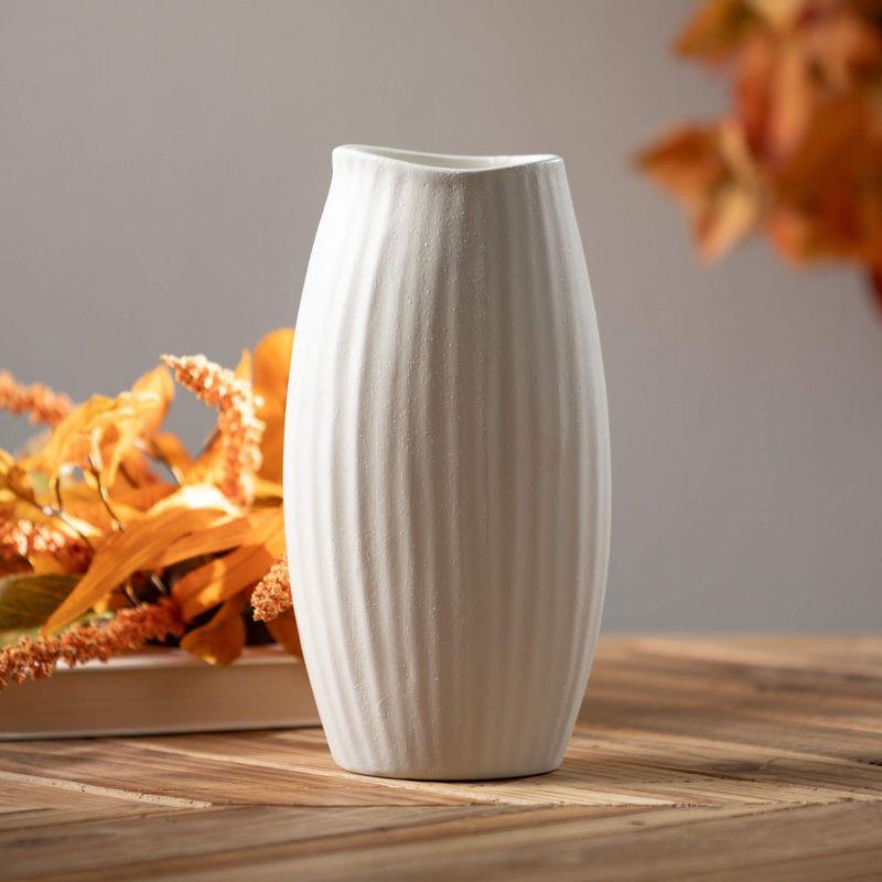 Sullivans 9" Modern White Ribbed Vase