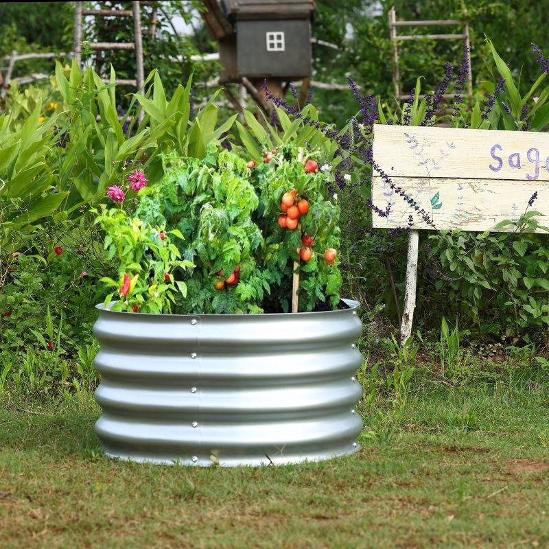 24" Galvanized Steel Round Raised Garden Bed Planter