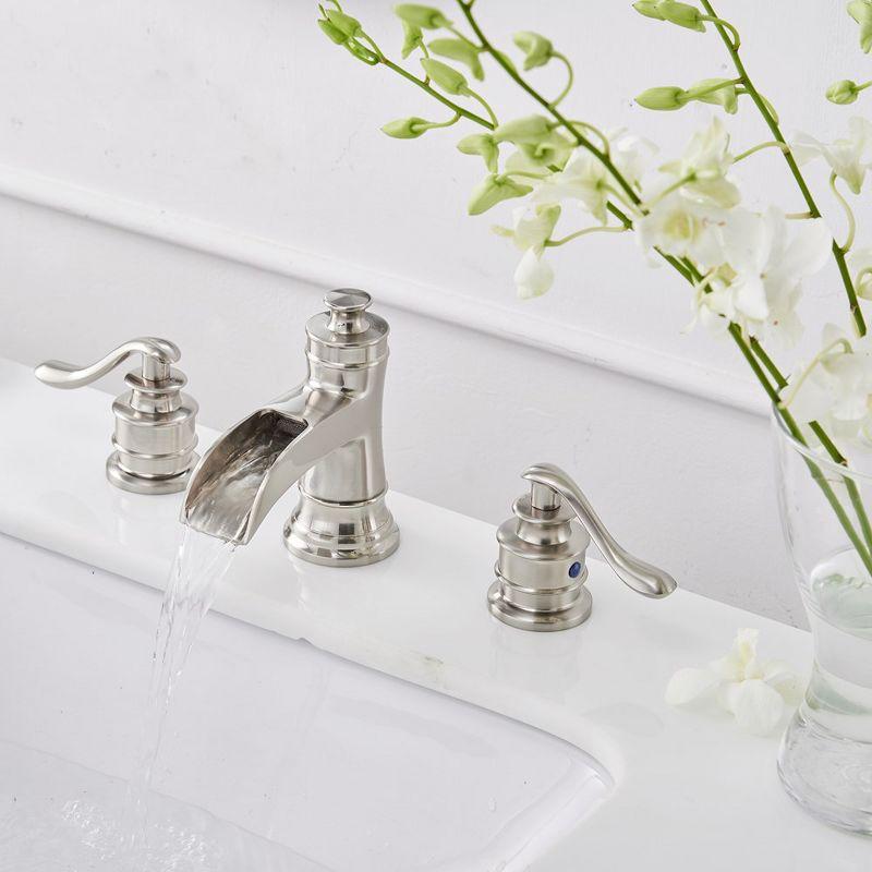 BWE 8 in. Widespread Double Handle Waterfall Bath Faucet With Pop-up Drain Assembly in Spot Resist