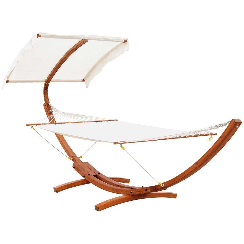 13FT White Cotton Hammock with Wooden Arc Stand and Canopy