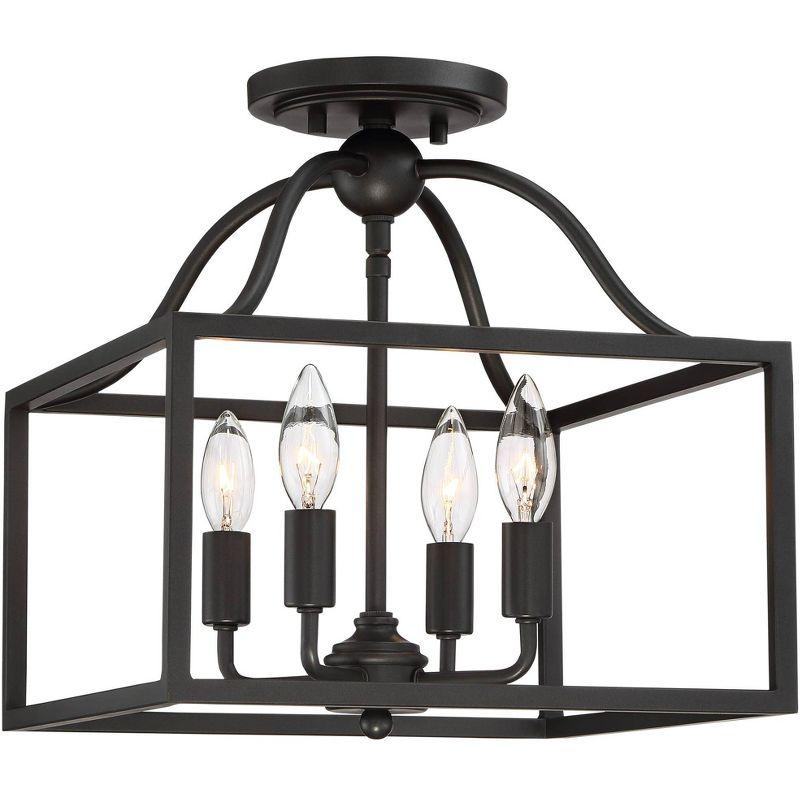 Franklin Iron Works Elle Rustic Industrial Ceiling Light Semi Flush Mount Fixture 13" Wide Black 4-Light Square Cage for Bedroom Living Room Kitchen