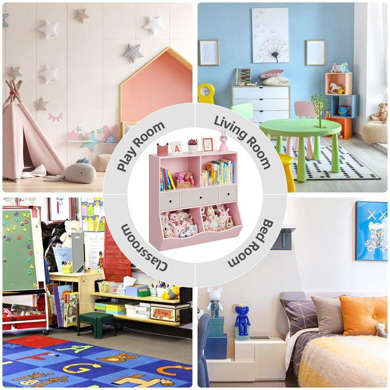 3-Tier Kids Bookshelf, Toy Storage Organizer with 3 Drawers,Wooden Bookcase with Large Toy Storage Cabinet for Playroom