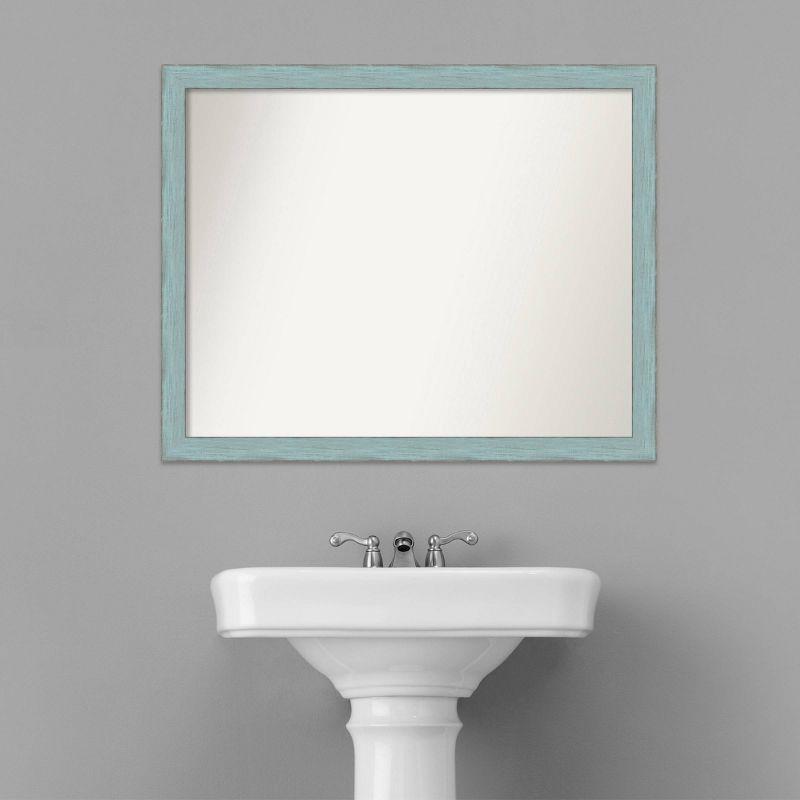 Sky Blue Rustic Wood Rectangular Bathroom Wall Mirror