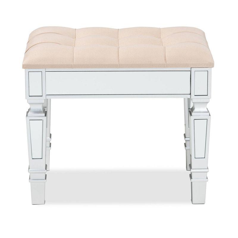 Baxton Studio Hedia Fabric Upholstered and Wood Ottoman Beige/Silver : Rectangular Footstool, Entryway Seating