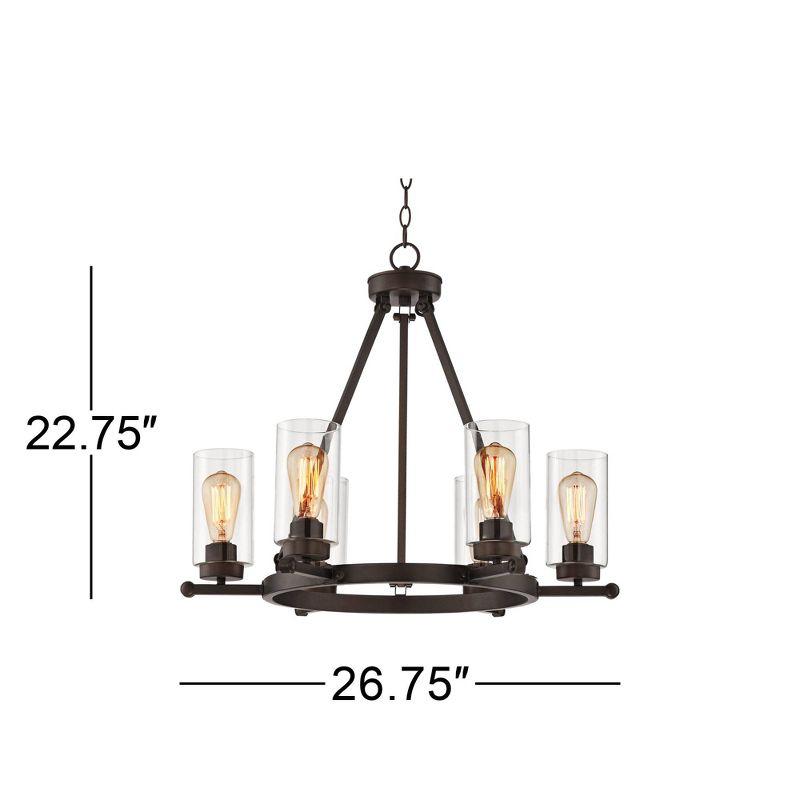 Franklin Iron Works Holman Bronze Wagon Wheel Chandelier 26 3/4" Wide Rustic Farmhouse Clear Glass 6-Light Fixture for Dining Room Kitchen Island Home