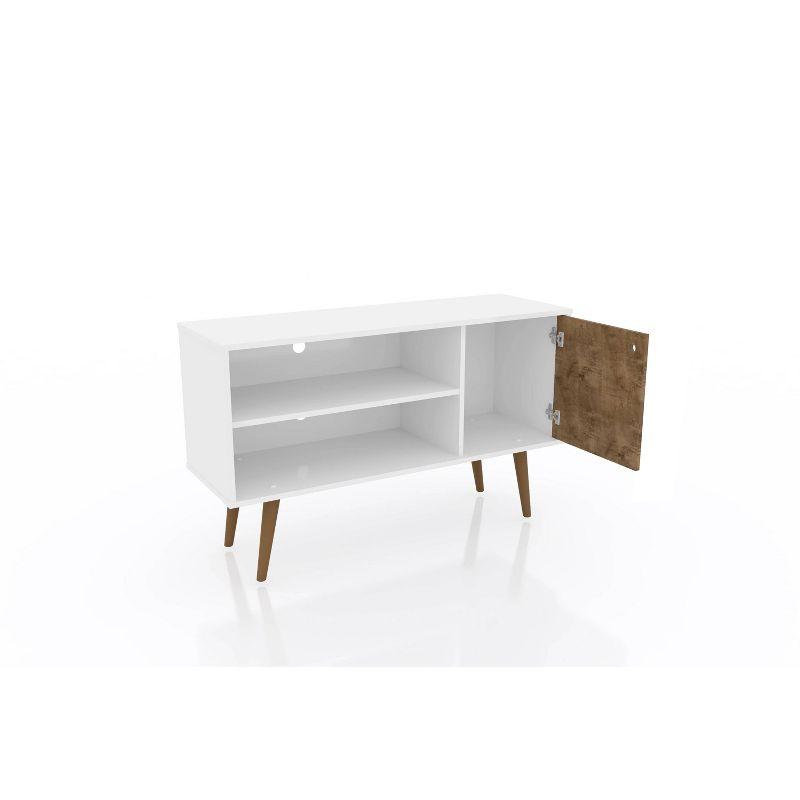 Liberty 42" Mid-Century Modern White TV Stand with Cabinet and Shelves