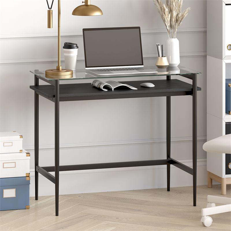 36" Black Bronze Desk with Black Woodgrain Shelf - Henn&Hart