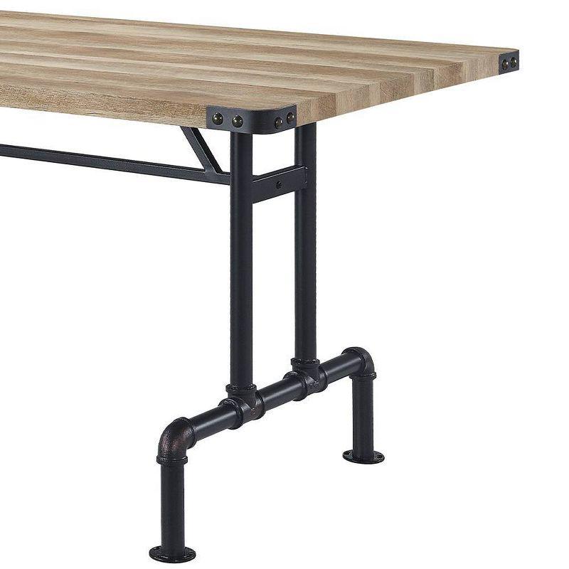 Edina 64" Dining Tables Oak and Sandy Black - Acme Furniture: Seats 8, Double Pedestal Base, Metal Surface