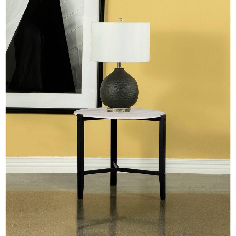 Tandi Round End Table with Faux Marble Top White/Black - Coaster