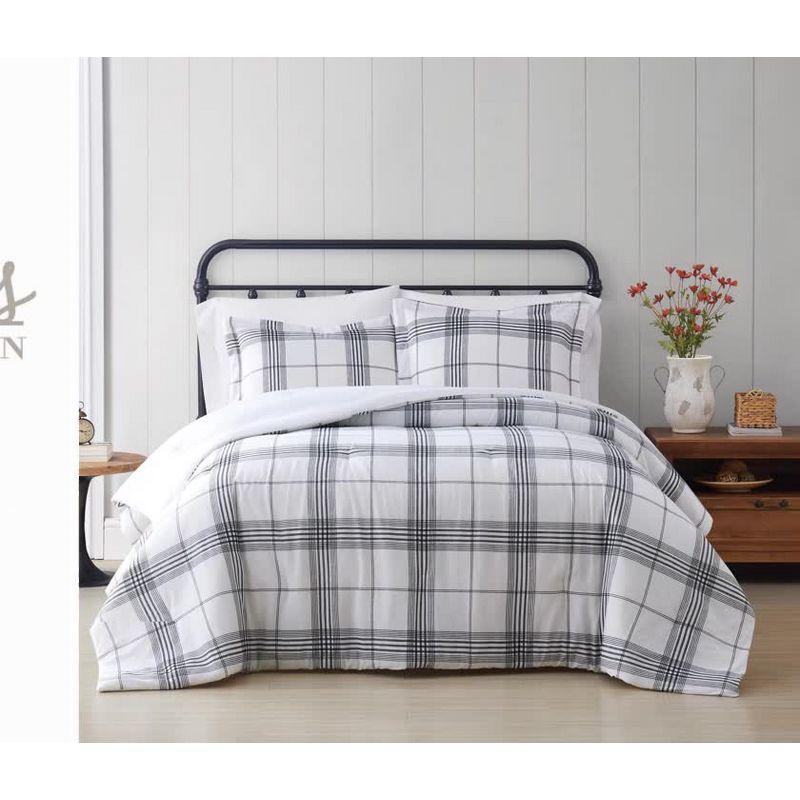 White and Black Plaid Cotton Twin Comforter Set